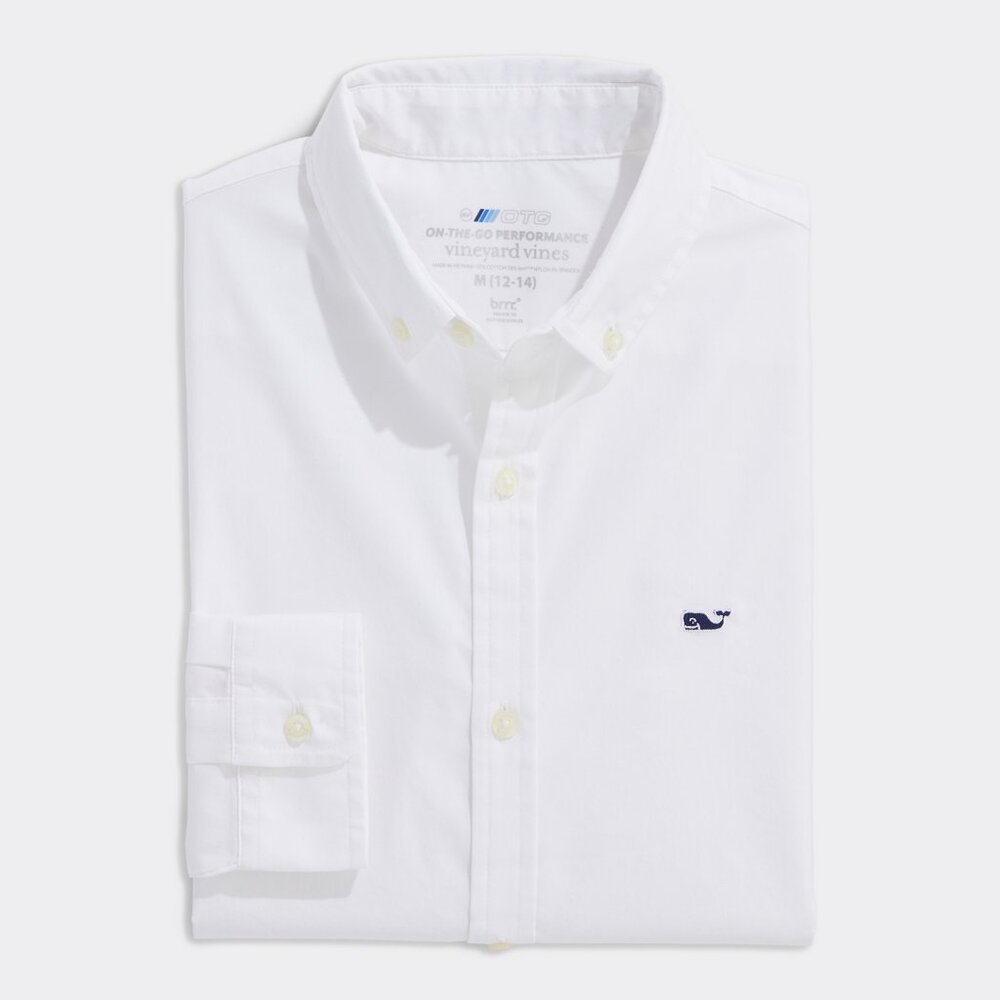 Vineyard Vines Boys' Dress or School Uniform Shirt White OTG  Performance M